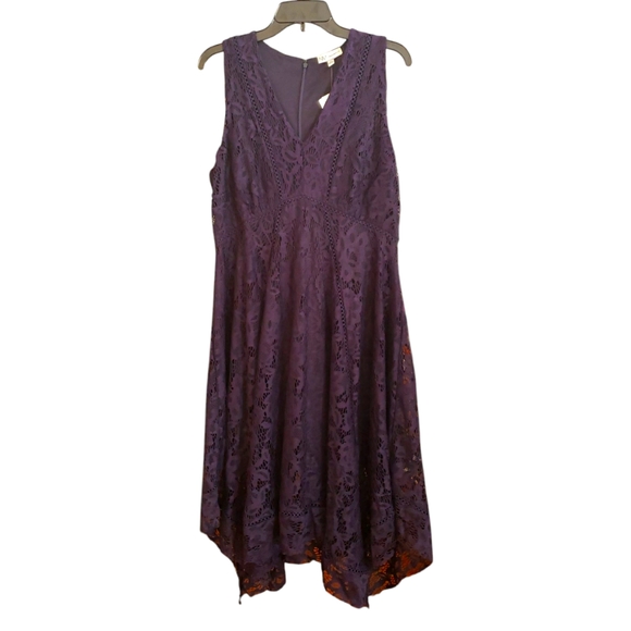 NWT Nieman Marcus Navy Blue Sleeveless Lace High Low Dress Size 14 - Picture 2 of 5